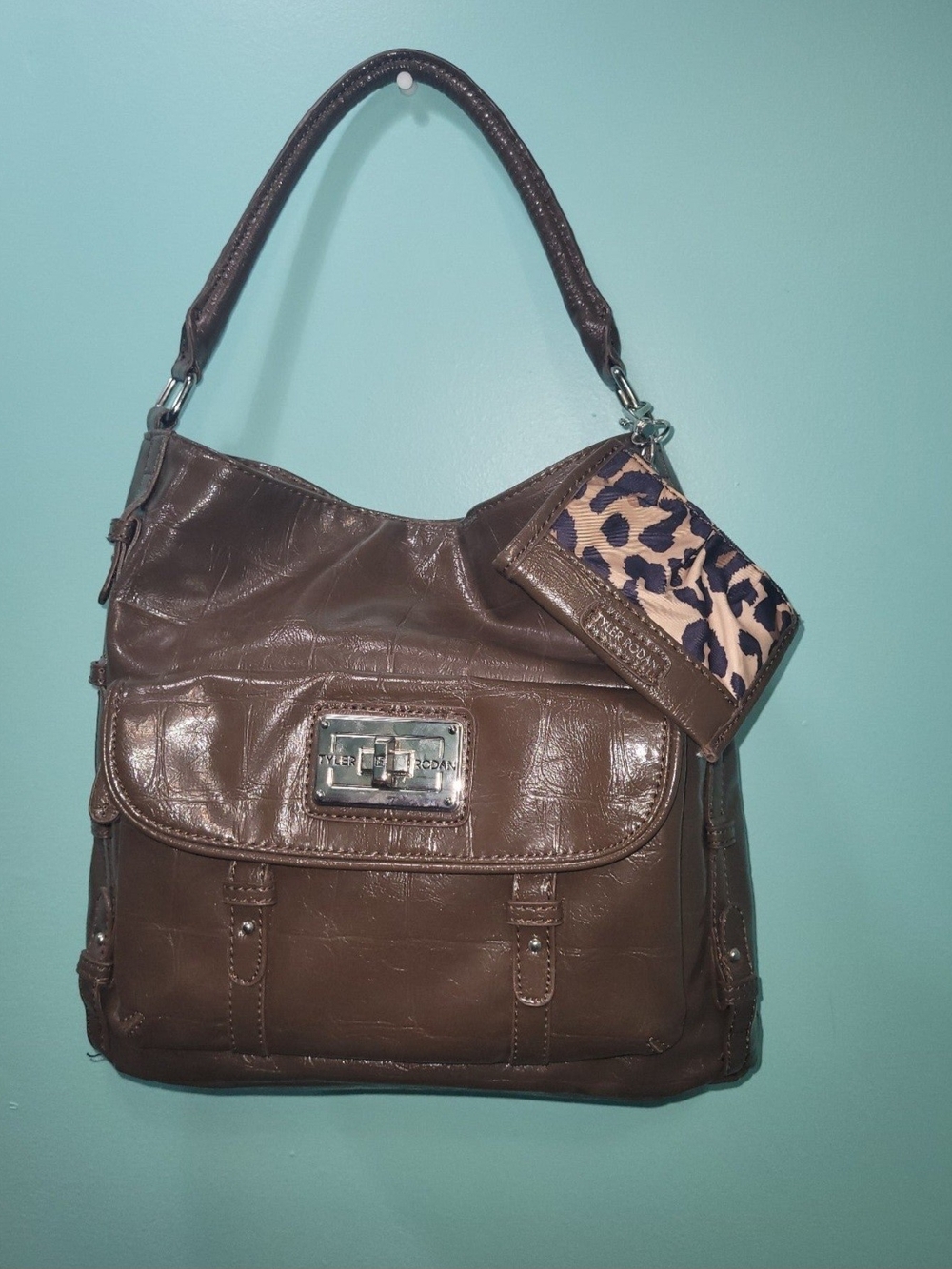 Tyler Rodan Brown Shoulder Bag with Leopard Card Holder